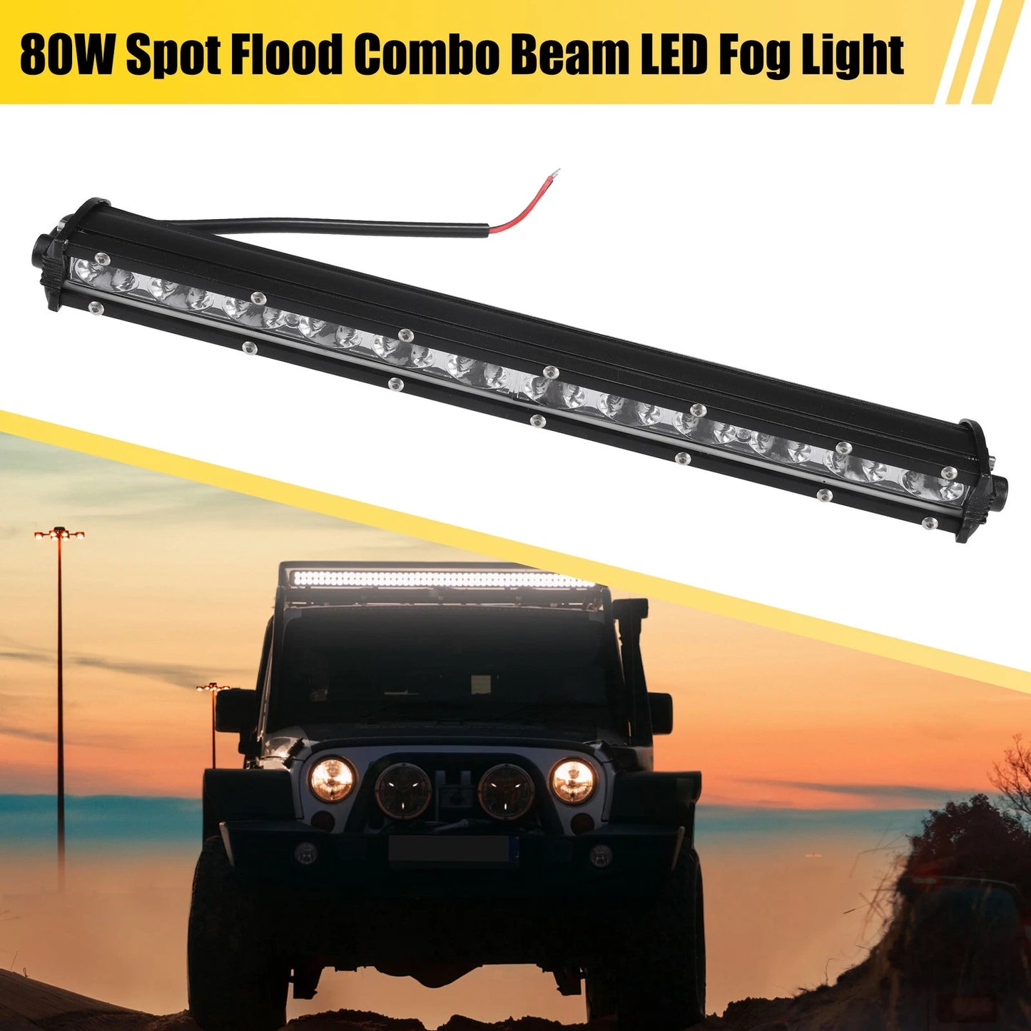 Set of 2 80W 12 Inch LED Fog Lights for Truck (Spot Flood Combo)