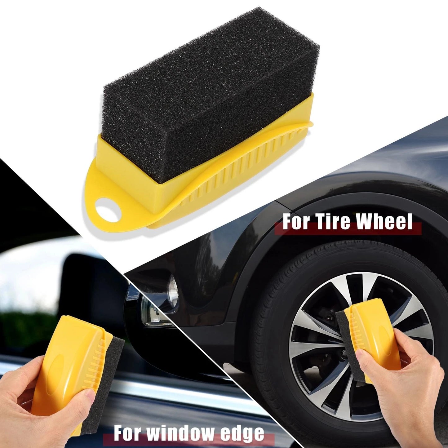 Set of 4 Tire Wheel Dressing Applicator Wax Pads with Lid - Yellow