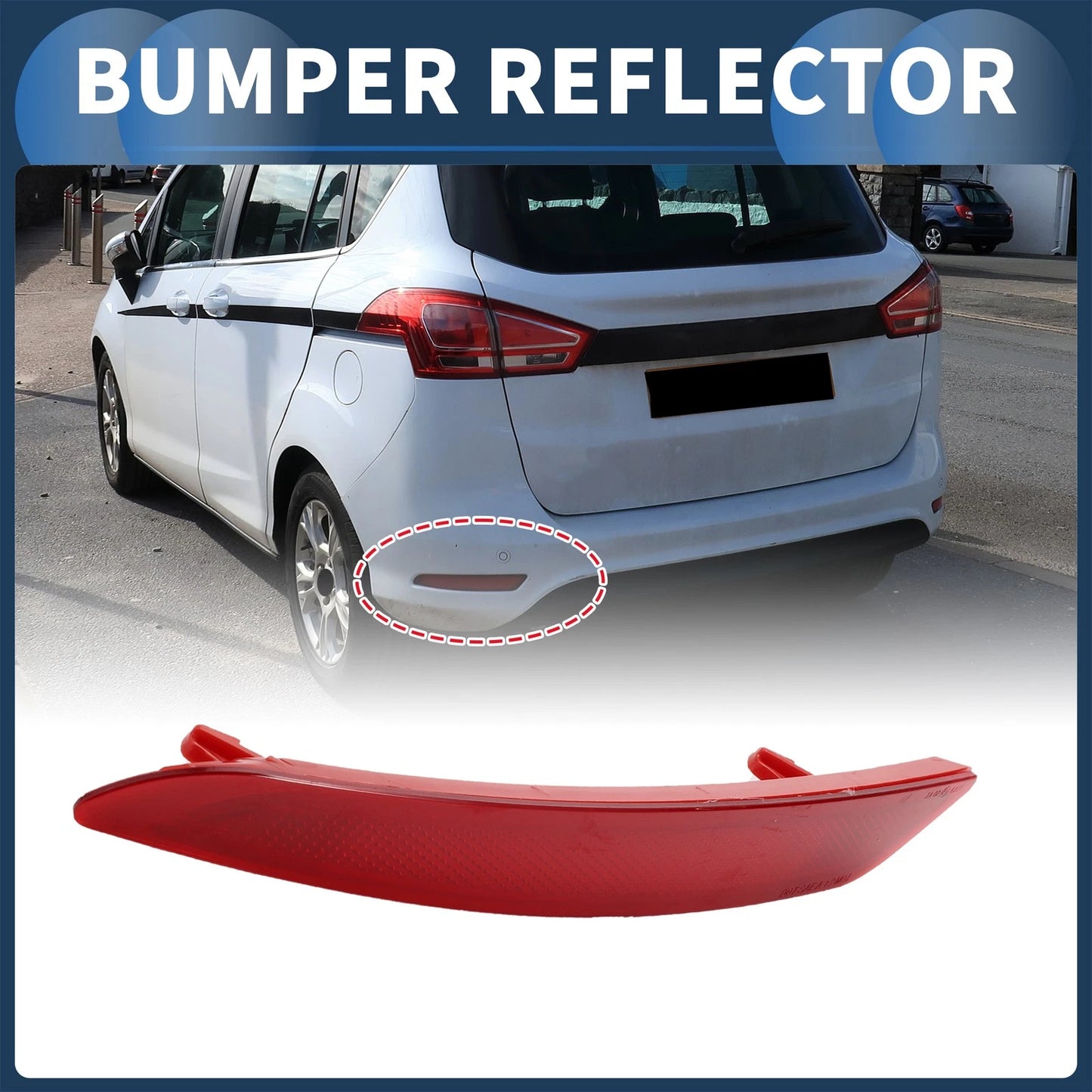 Bumper Reflector No.BS71515C0BD for Ford Fiesta (2015–2019) Red 1pc Rear Left