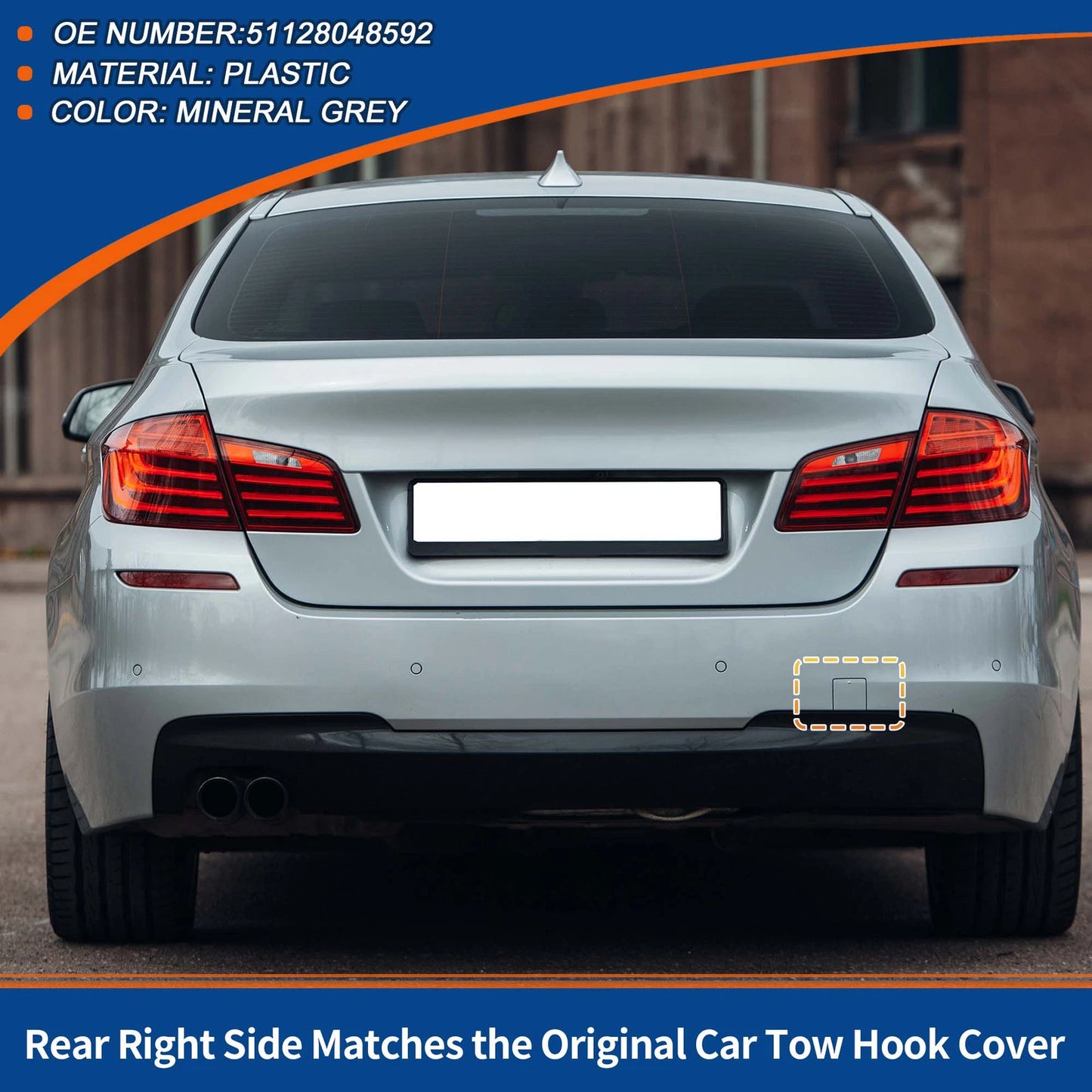 Rear Car Bumper Tow Hook Cover for BMW 5 Series F10 (2011–2017) No. 51128048592 Mineral Grey