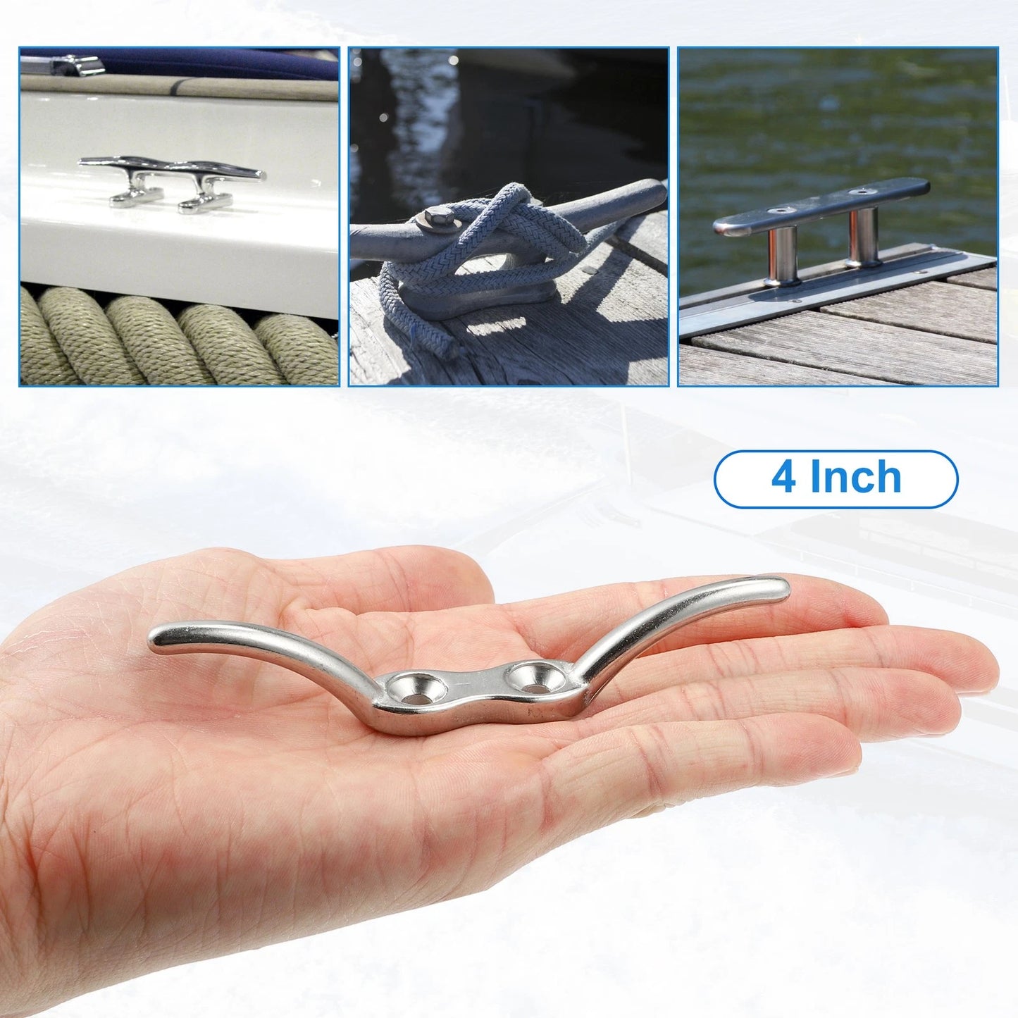 2Pcs 4 Inch Stainless Steel Cleat Hook for Marine Boat Ship