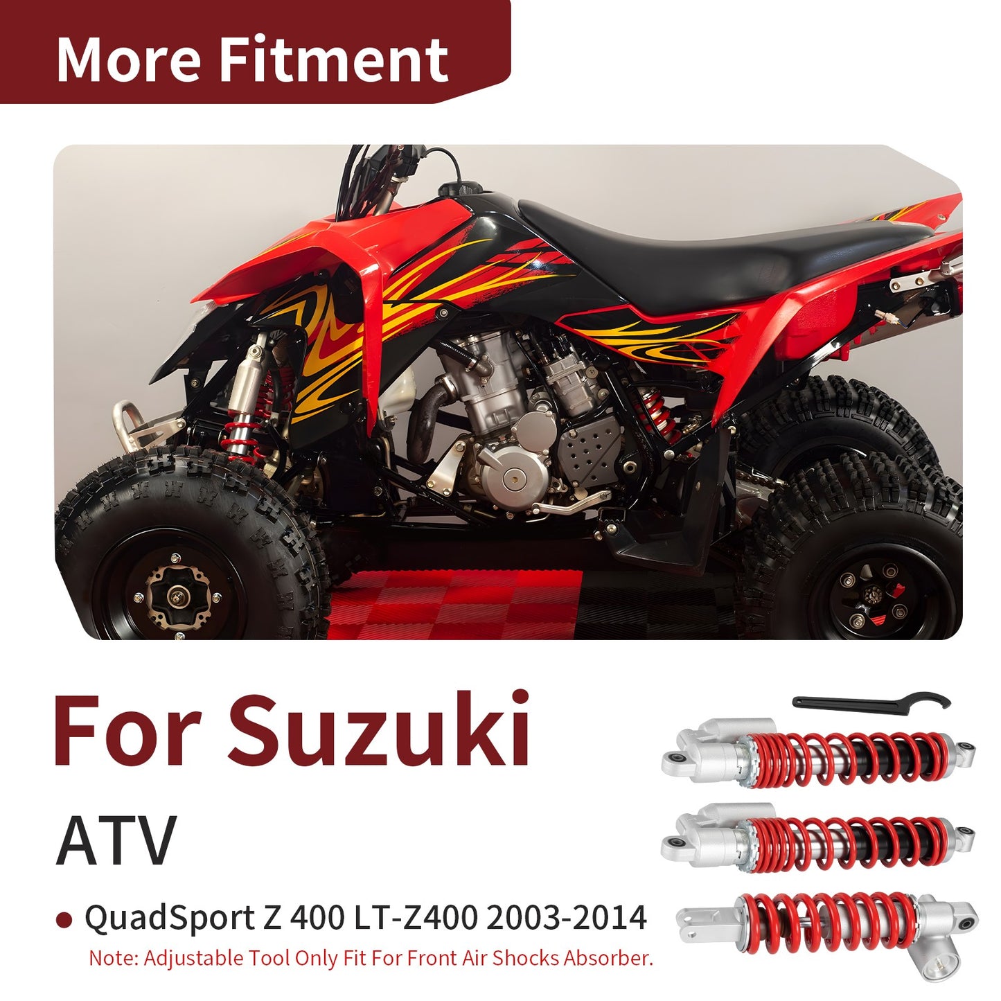 Set of 2 Front and Rear Air Shock Absorbers for Suzuki QuadSport Z400 (2003–2014)