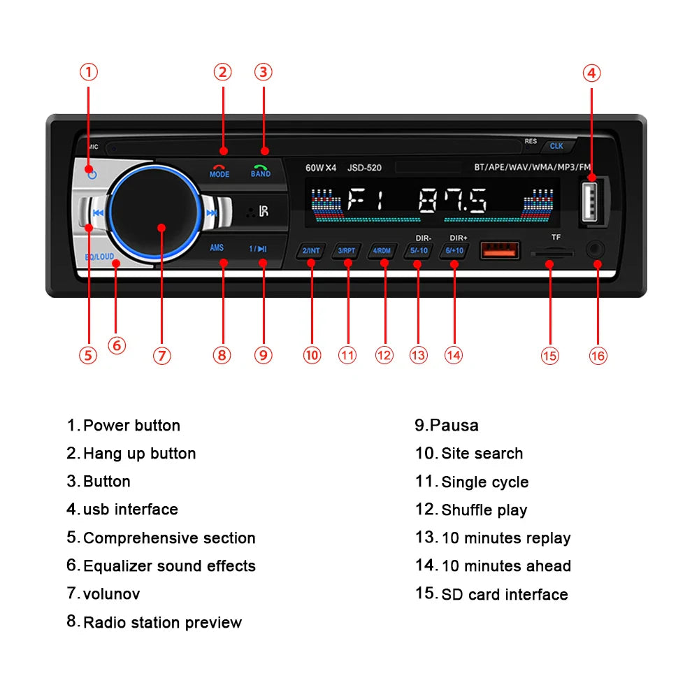 Bluetooth Music Car Radio 1 Din Stereo MP3 Player for Toyota Hilux (1998-2004)