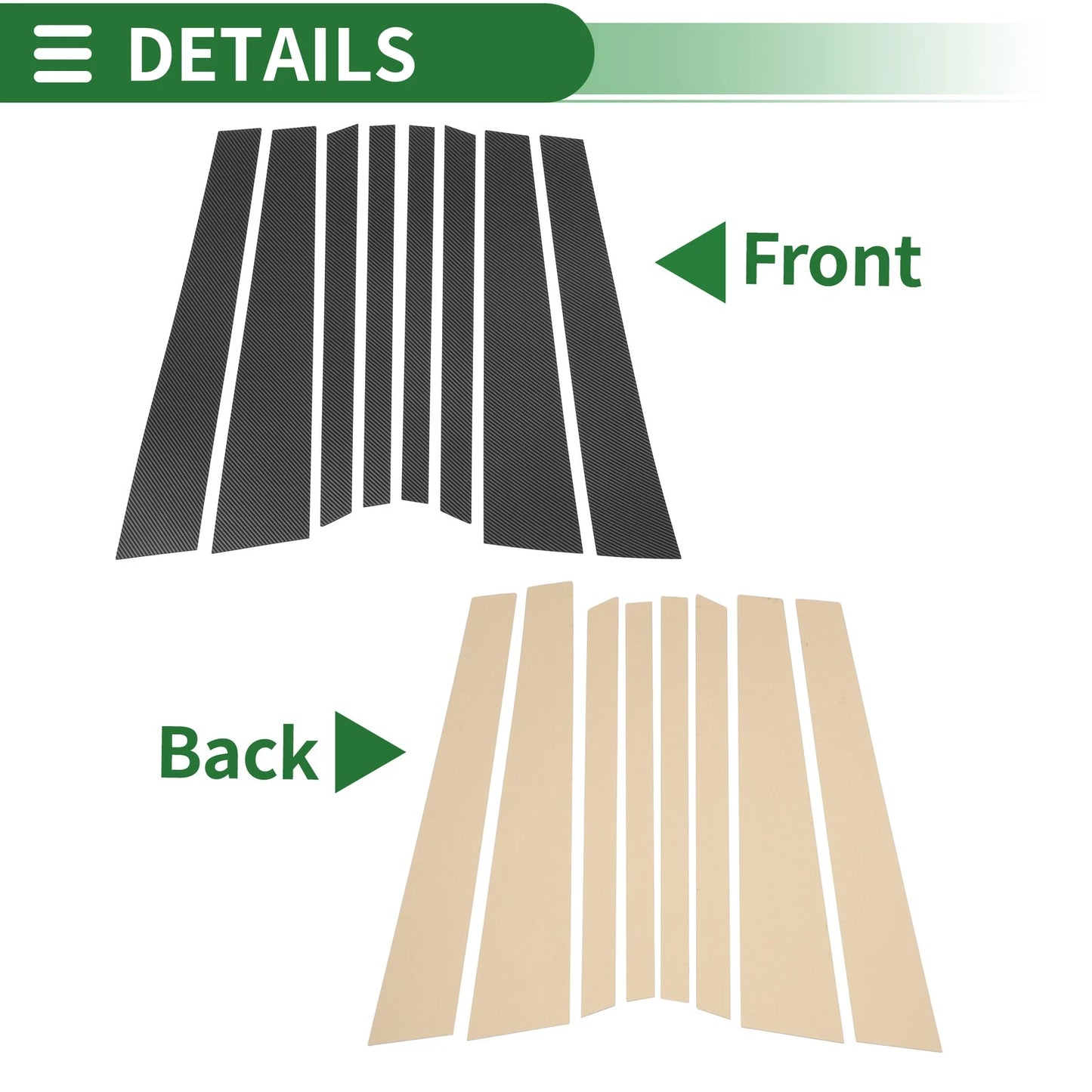 Set of 8 Door Pillar Window Trim for BMW X5 (2014–2018) Carbon Fiber Black