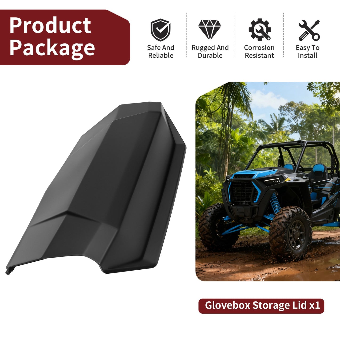 Glovebox Storage Lid for Polaris RZR 900 XP 4 Turbo S (2015–2021)