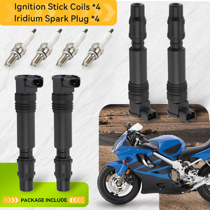 Set of 4 Ignition Coils & Iridium Spark Plugs for Honda CBR954RR (2002–2003)
