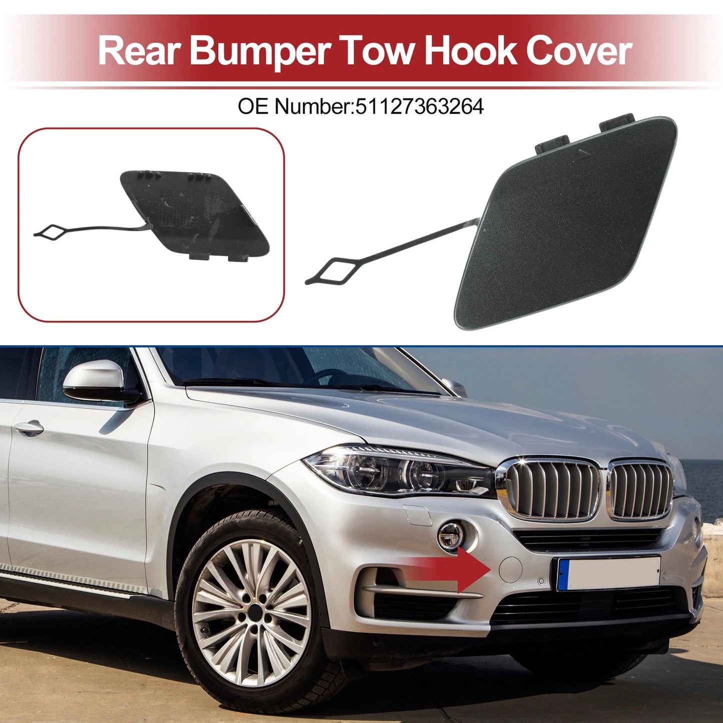Rear Car Bumper Tow Hook Cover for BMW 428i (2014–2016) No. 51127363264 Grey