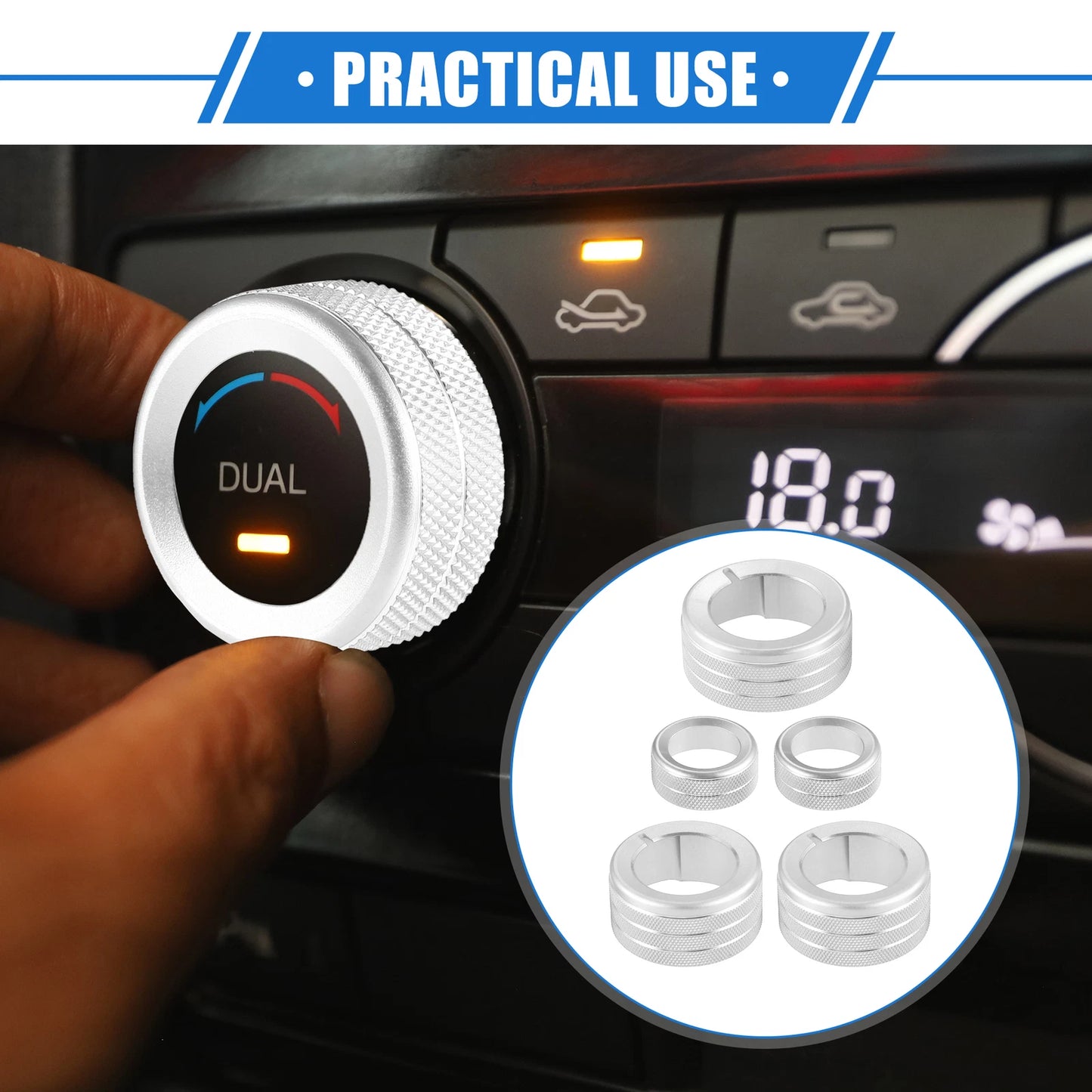 Set of 5 AC Climate Control Knob Rings for Toyota 4Runner (2010–2022) Silver