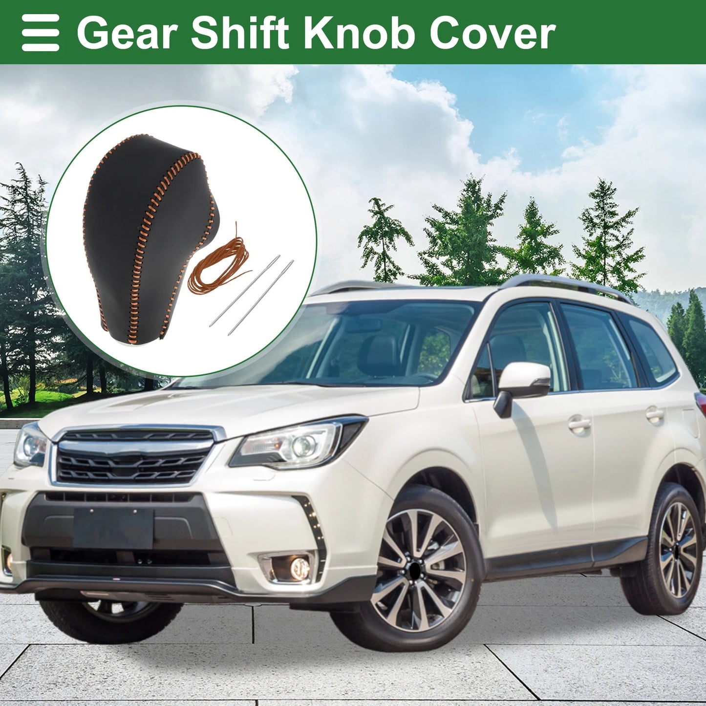 Gear Shift Knob Cover for Subaru Forester (2014–2017) Black Brown Faux Leather