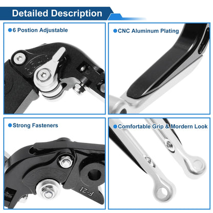 Short Long Brake Clutch Lever for Kawasaki Versys 650 (2015–2023) Black Silver Tone