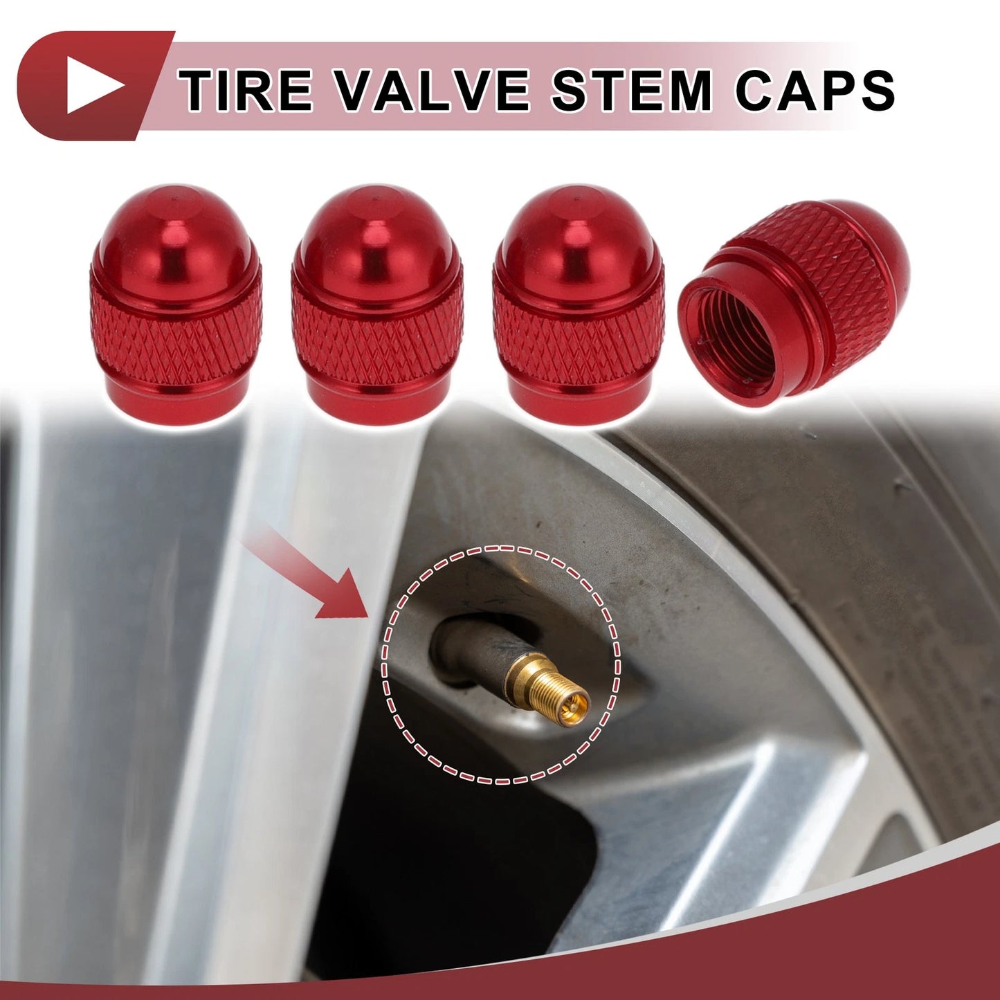 Set of 4 Mini Bullet Style Tire Valve Stem Caps Red for Car