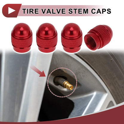 Set of 4 Mini Bullet Style Tire Valve Stem Caps Red for Car