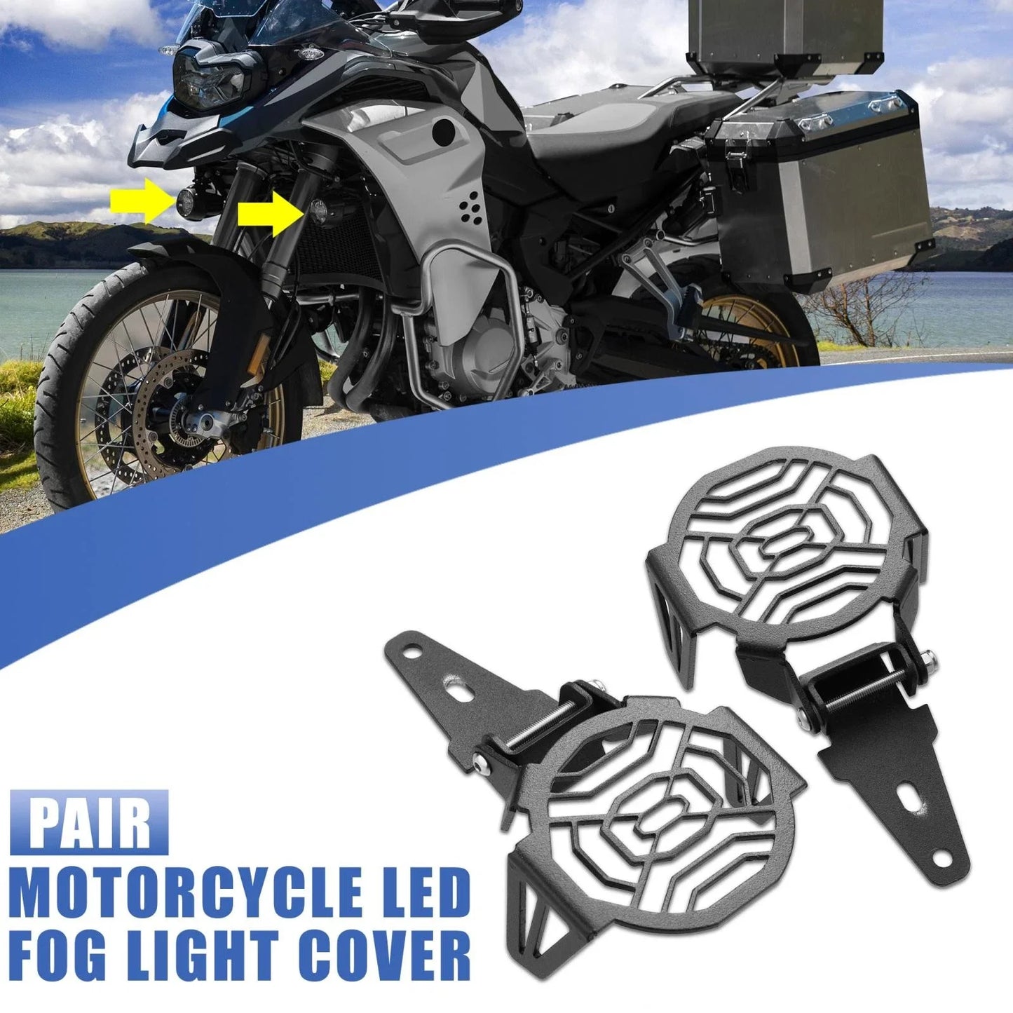 Pair LED Fog Light Protector for BMW R1200 F800R F850 F1250 Black