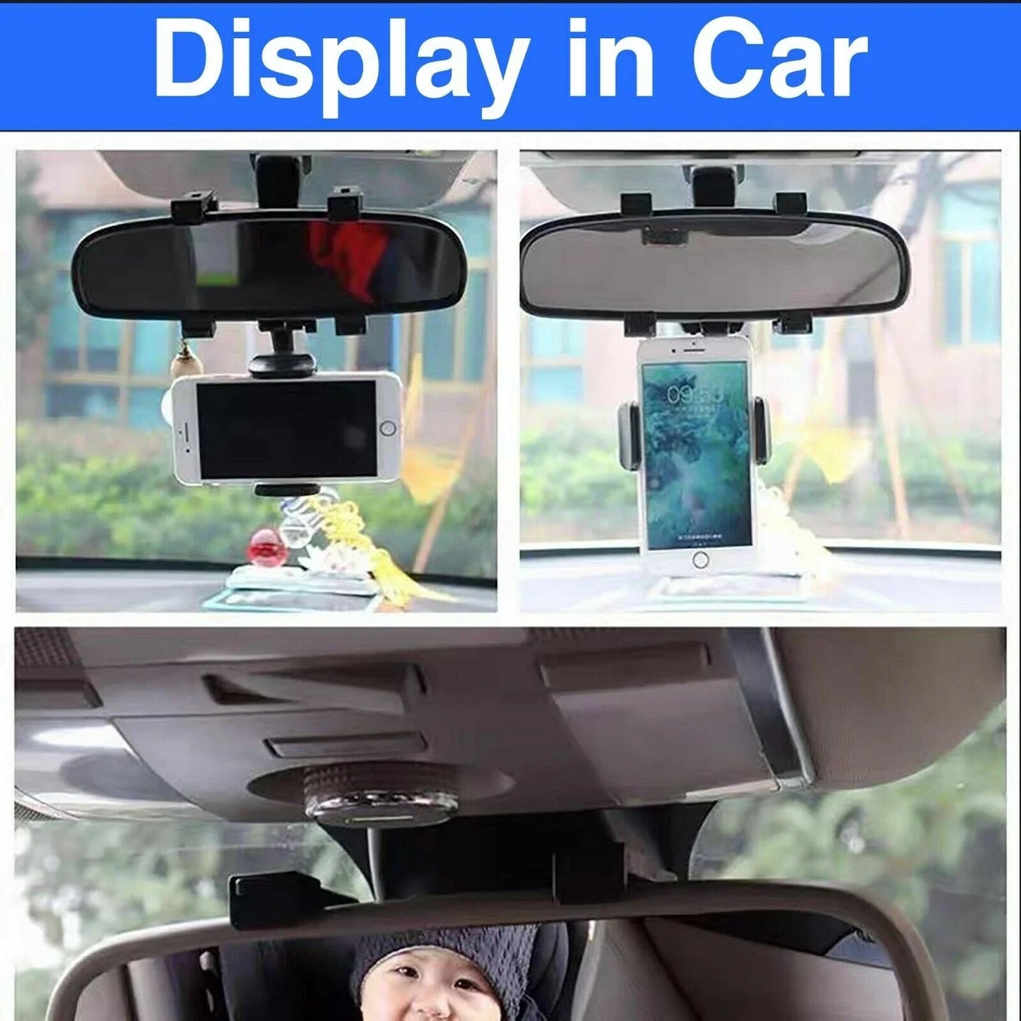 360° Rotation Rear View Mirror Smartphone Holder for Car