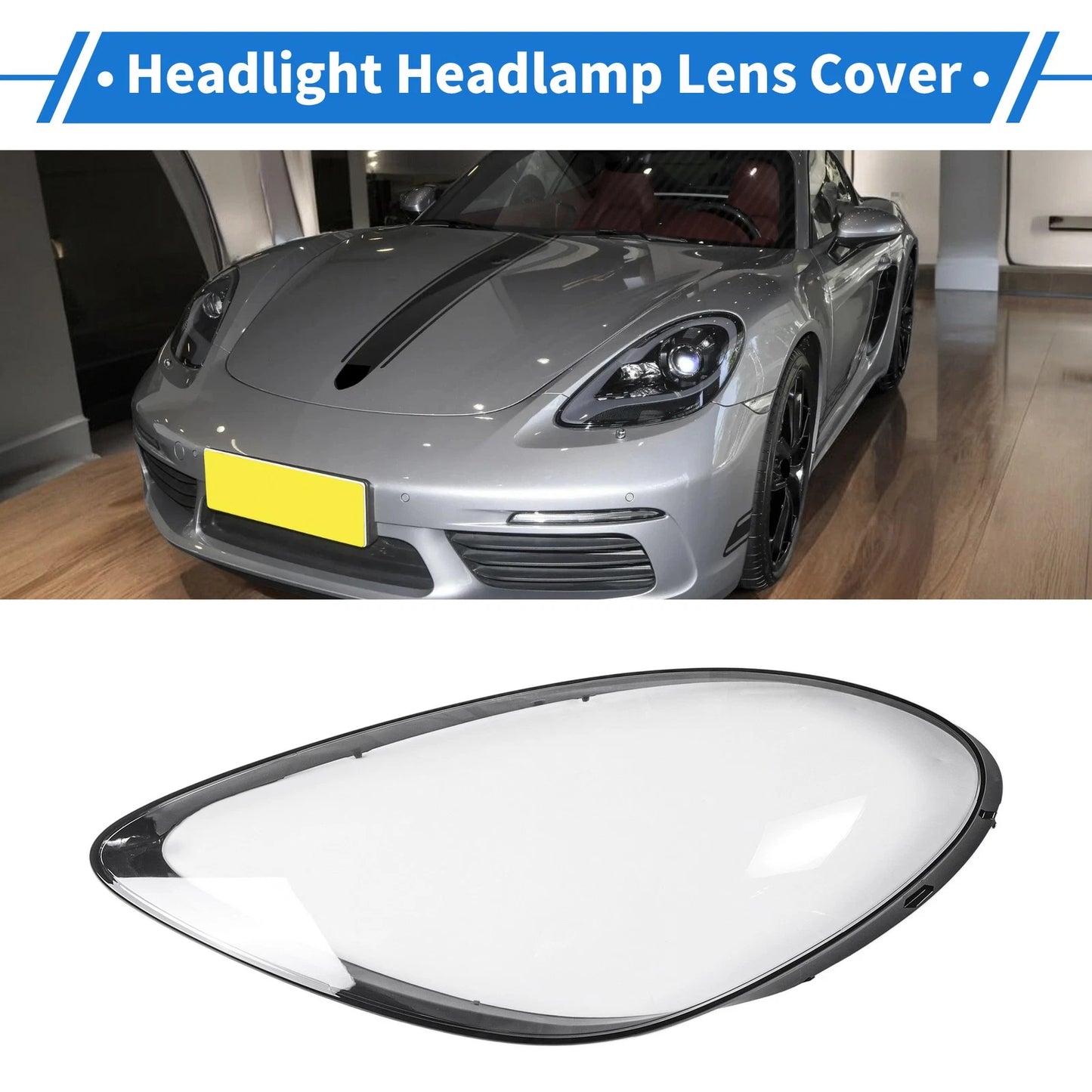 1 Pcs Headlight Lens Cover for Porsche 718 (2017–2022) Clear Black