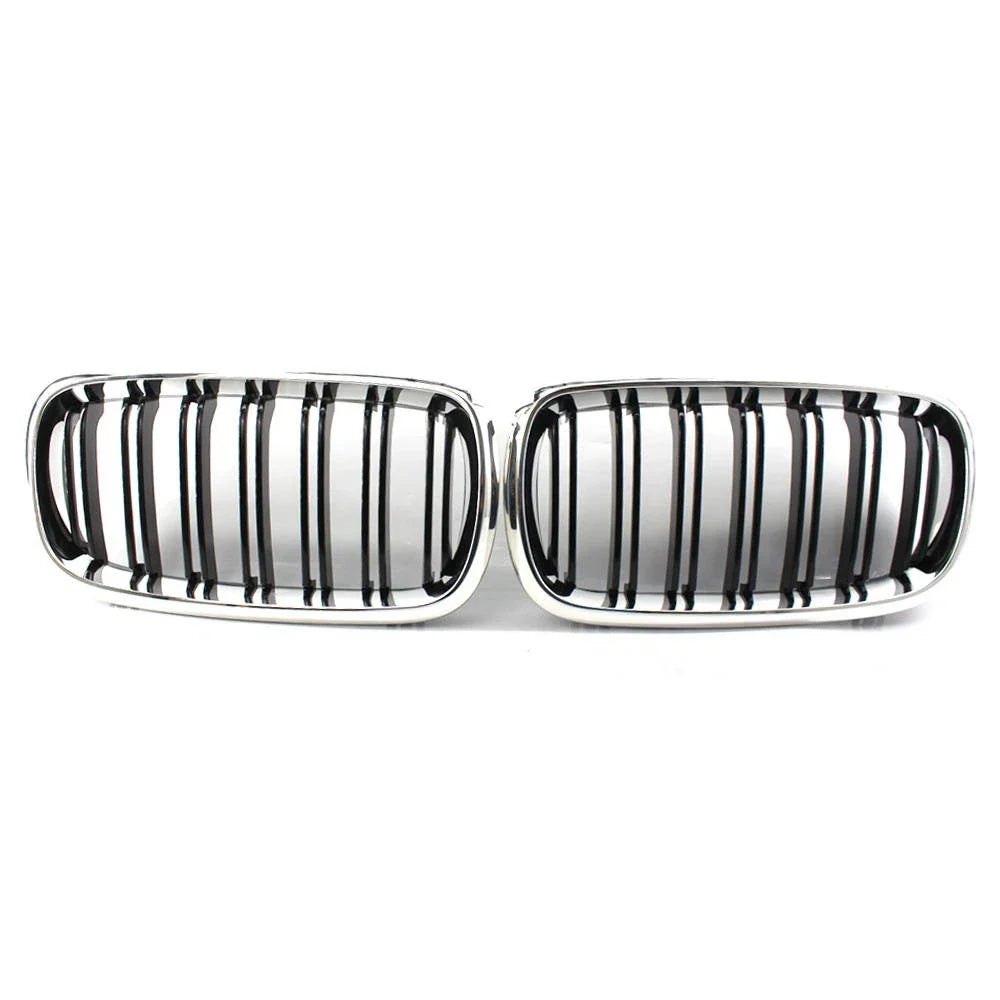 2 x Black+Chrome Front Grill Dual Slat for BMW X5 F15 X6 F16 M (2014–2018)
