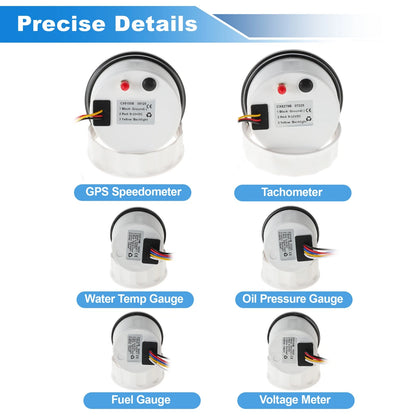 6 Gauge Set GPS Speedometer Tacho Fuel Temp Oil Volt for Marine Boat Car