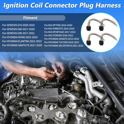 4Pcs Ignition Coil Connector Plug Harness for Genesis G70 (2020–2023) No. 273002E601