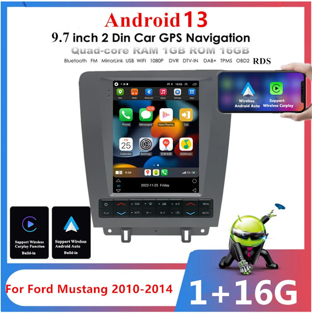 9.7" Car Stereo Radio GPS for 2010-2014 Ford Mustang, Wireless Carplay