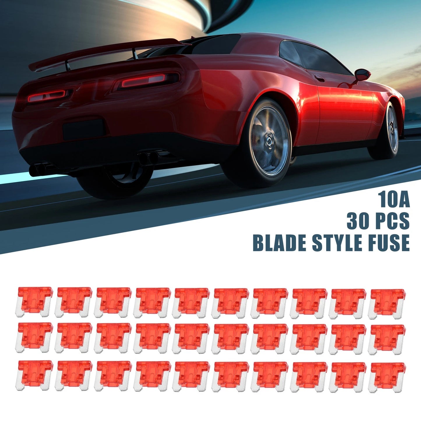 30pcs Low Profile Mini Blade Fuses 10A for Automotive