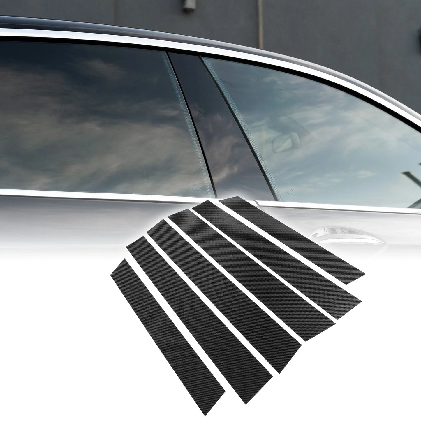 6 x Car Pillar Window Trim Covers for Honda CR-V (2007-2011) Black Carbon Fiber