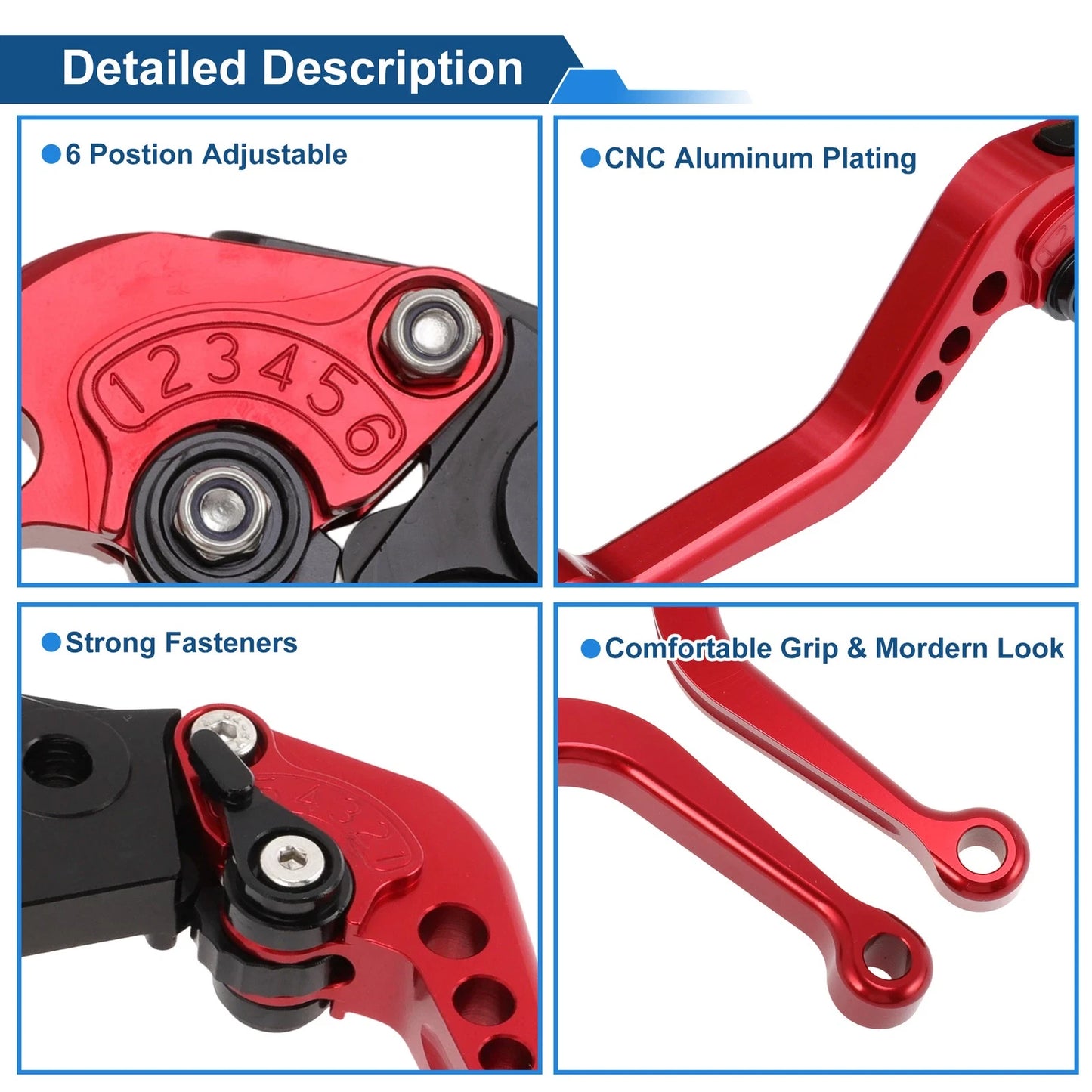 Adjustable Short Brake Clutch Lever Set for Kawasaki ZX-9R/ZX-9 (1994–1997) Red