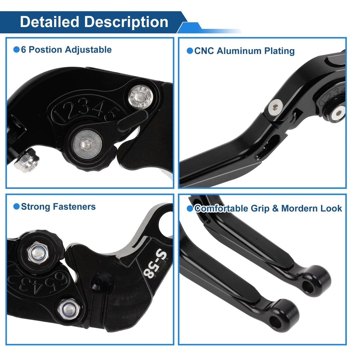 Short/Long Brake Clutch Levers for Suzuki GSXR600 (2006–2025) - Solid Black Pair