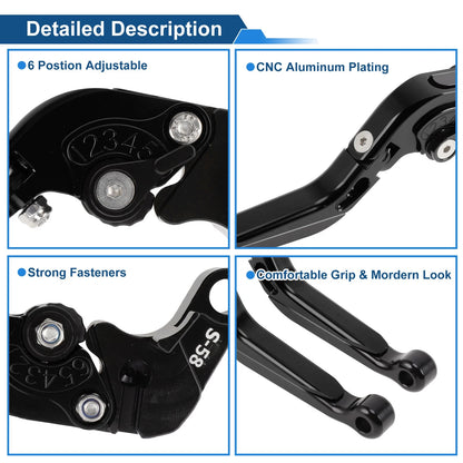 Short/Long Brake Clutch Levers for Suzuki GSXR600 (2006–2025) - Solid Black Pair