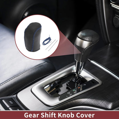 1Pc Gear Shift Knob Cover for Hyundai Sonata (2011–2014) Black Blue Faux Leather