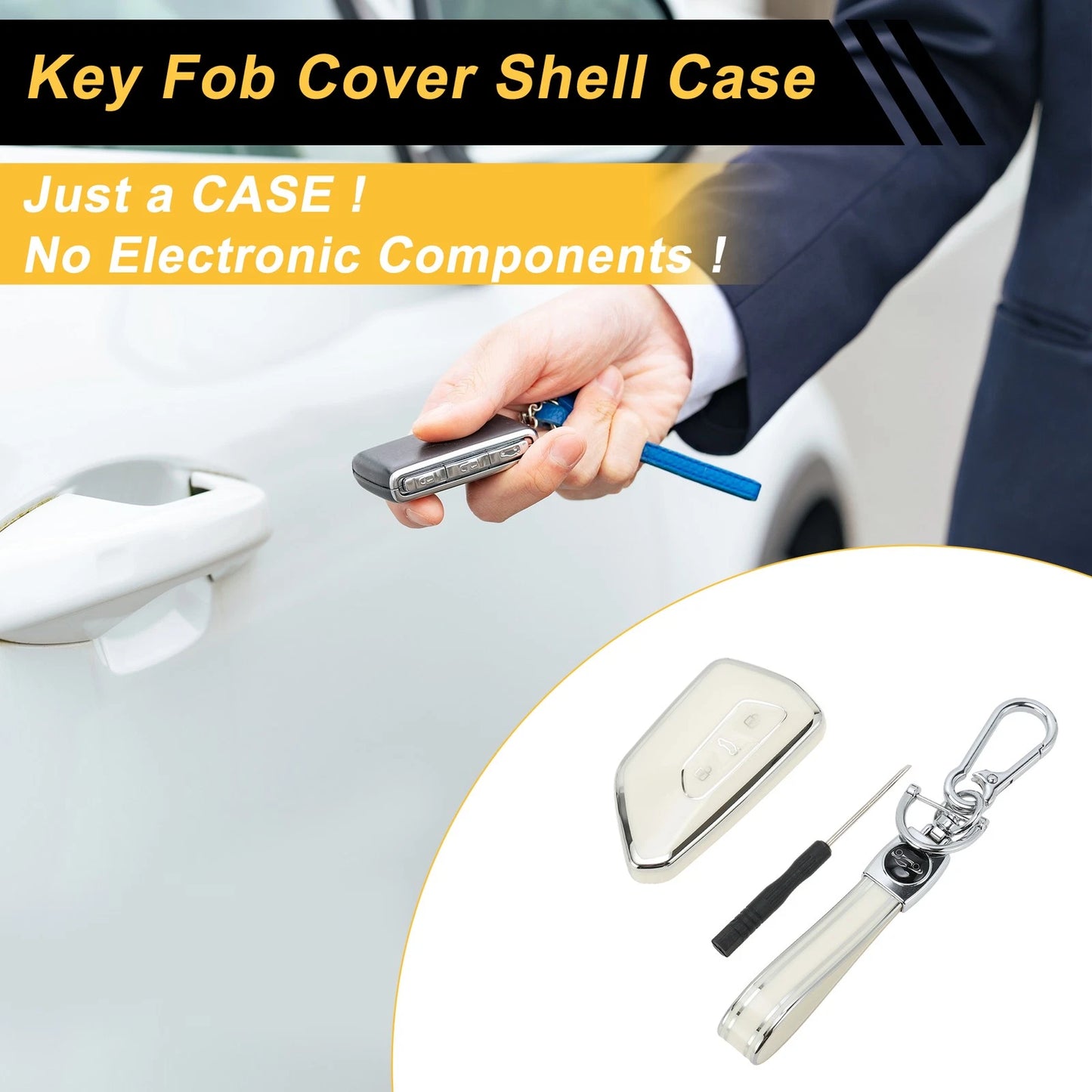 Key Fob Shell Cover Case for VW Golf (1997–2006) - White Silver Tone TPU