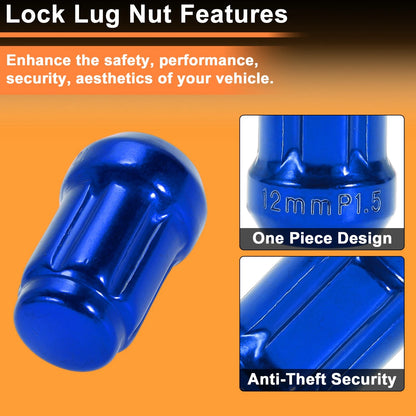 M12x1.5 Tire Wheel Locking Nut Set with 1 Socket Key for Honda Toyota