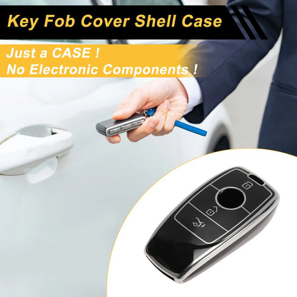 Key Fob Shell Cover Case for Mercedes-Benz (3 Buttons, Black Silver Tone)