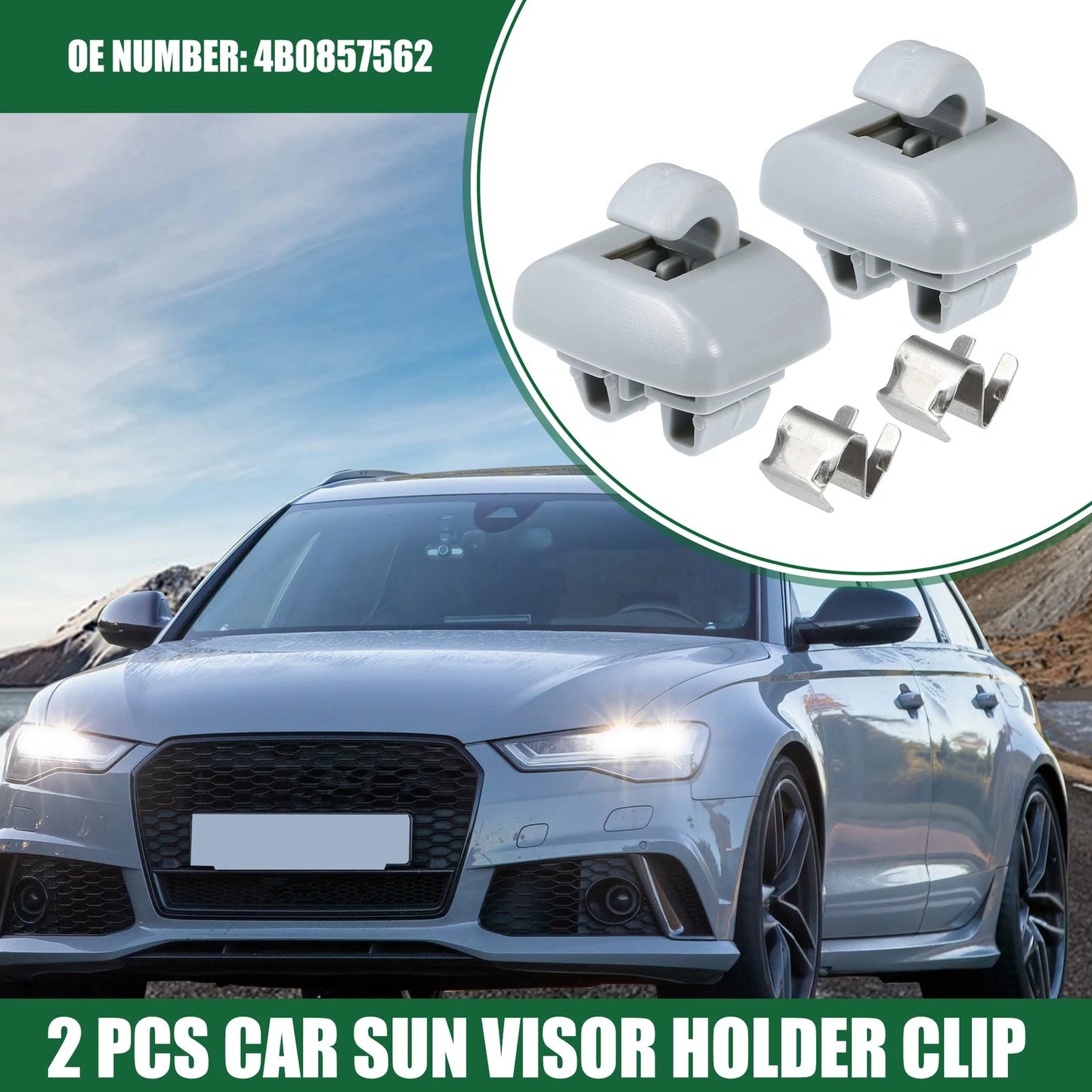 2X Sun Visor Holder Clip for Audi A6 Quattro (1998–2005) No. 4B0857562 Gray