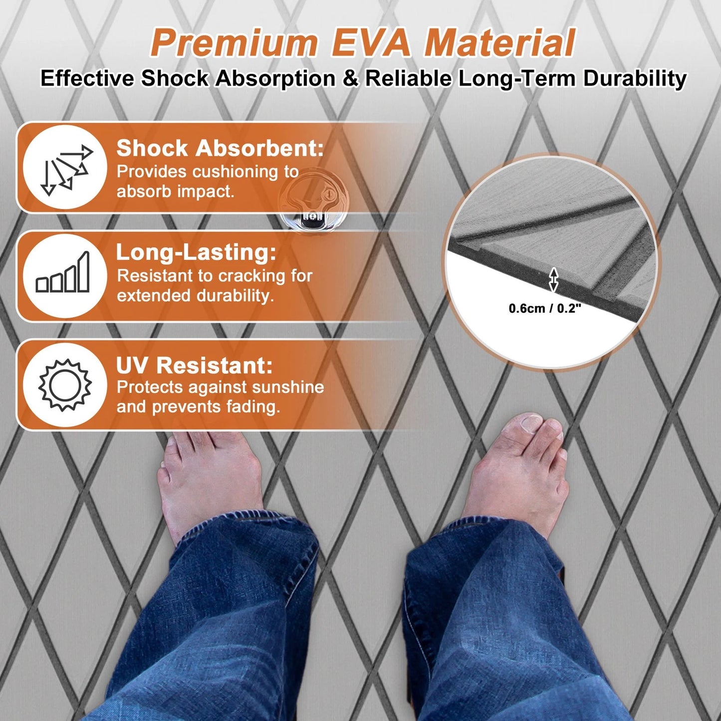 Self-Adhesive Boat Flooring Strip 96" L x 16" W Light Gray with Black Line