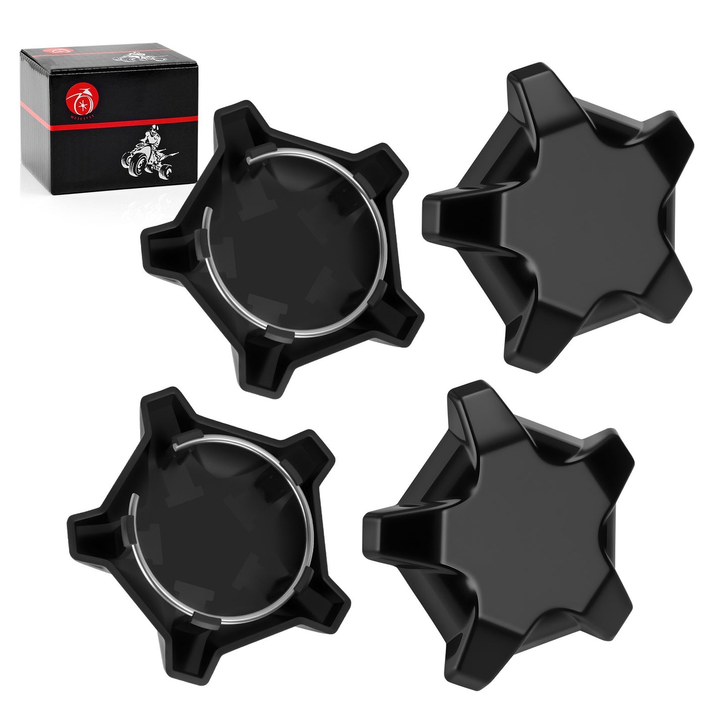 Set of 4 Matte Flash Black 5 Lug Rim Caps for Polaris RZR Turbo Pro R (2022–2024)