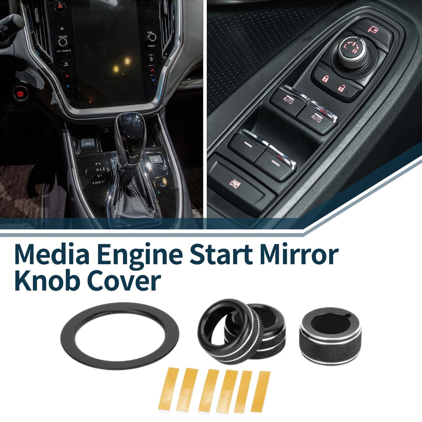 Set of 4 Media Tune Engine Start Mirror Knob Covers for Subaru WRX (2022–2023) Black