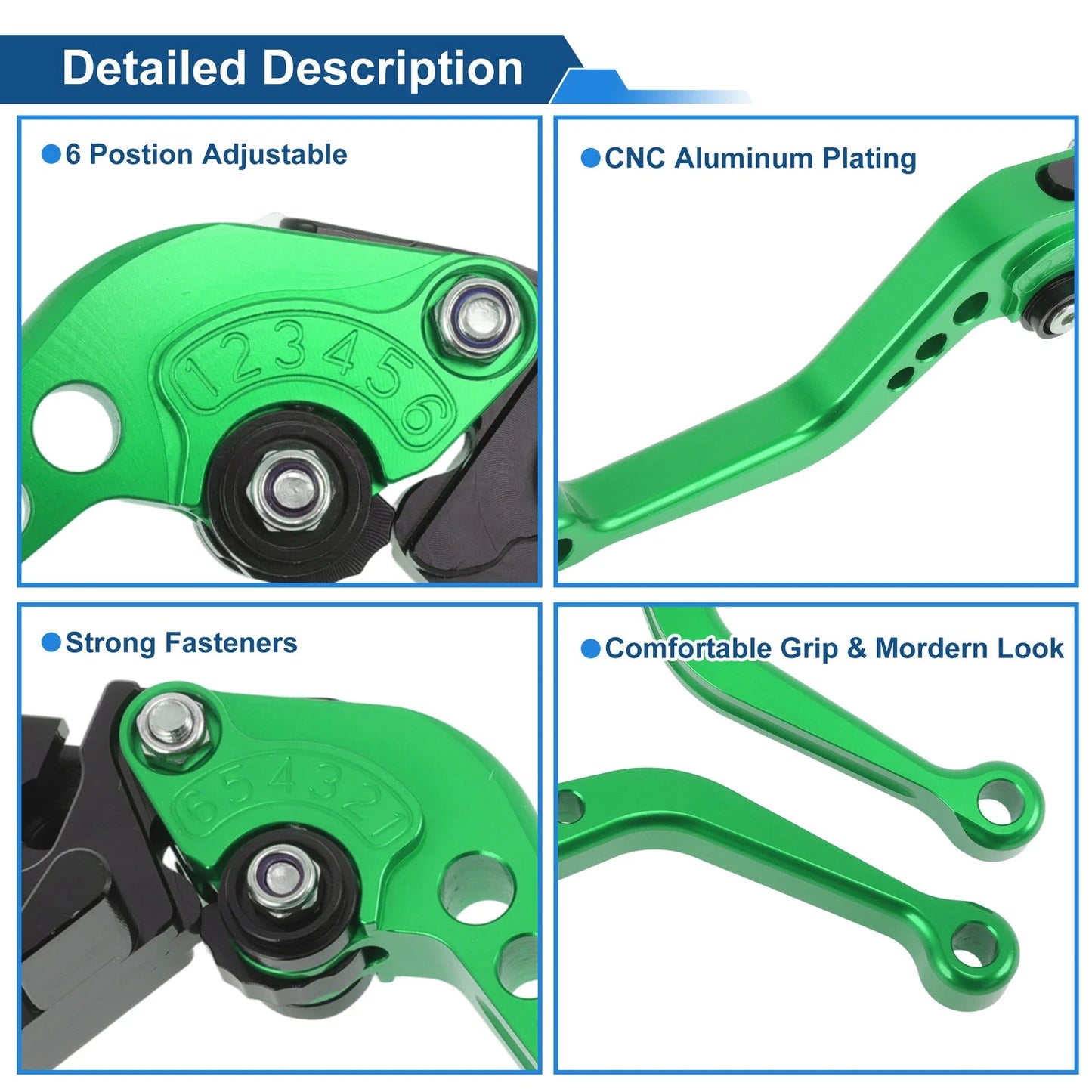 Adjustable Short Brake Clutch Levers for Kawasaki Z650 (2017–2023) Solid Green