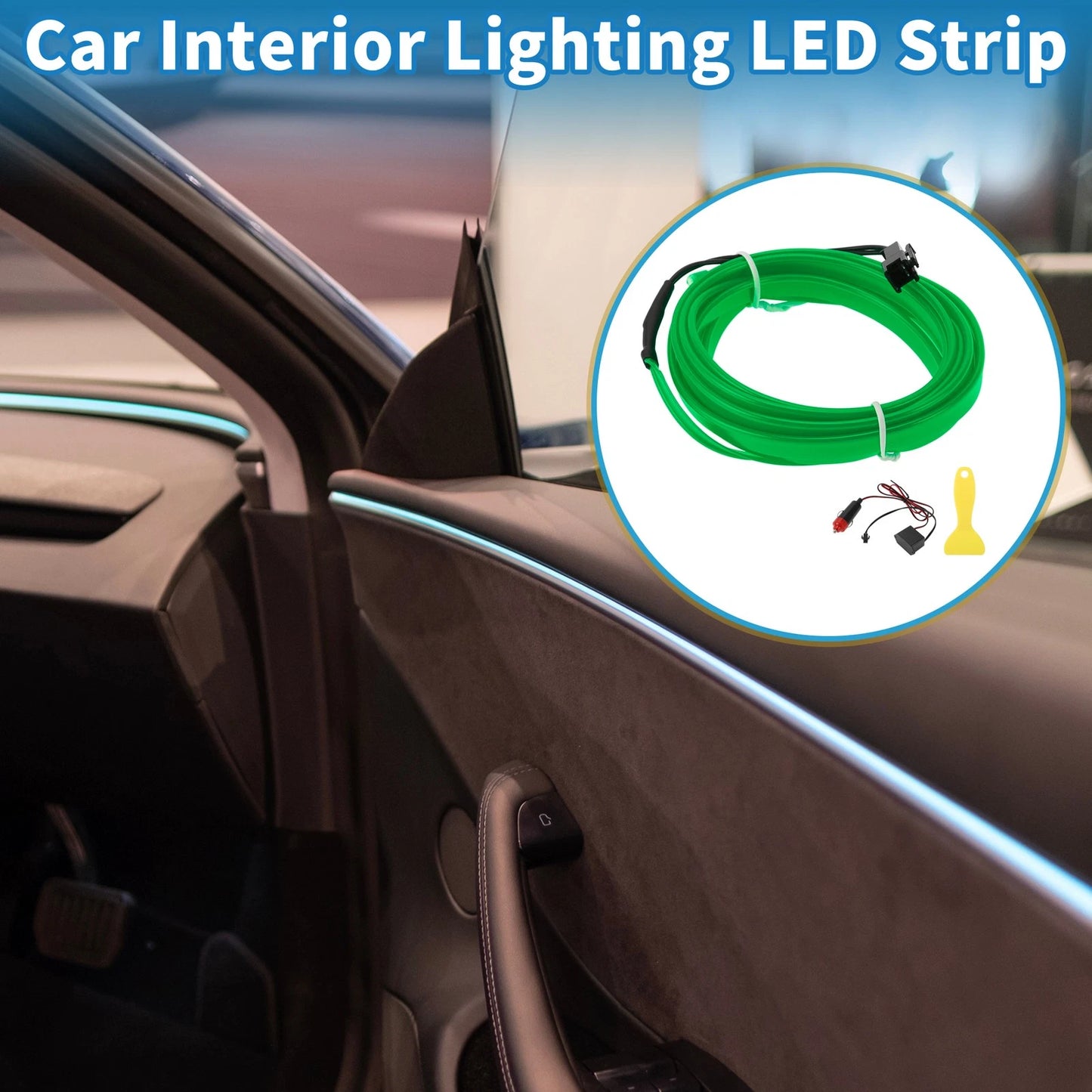 2m LED Neon Wire Car Decoration Lighting for Universal Use (12V) Green