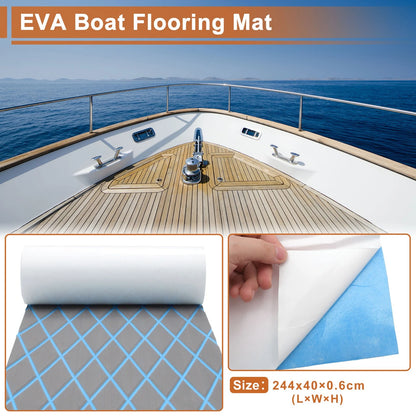 Self-Adhesive Boat Flooring Strip 96" L x 16" W Dark Gray with Blue Line