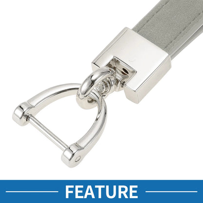 Set of 1 Faux Leather Car Keychain with Ring - Light Gray/Silver Tone