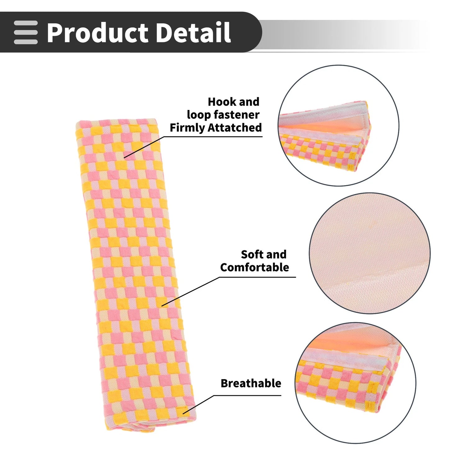 Set of 2 Yellow Pink Seat Belt Cover Pads for Universal Fit (24cm)