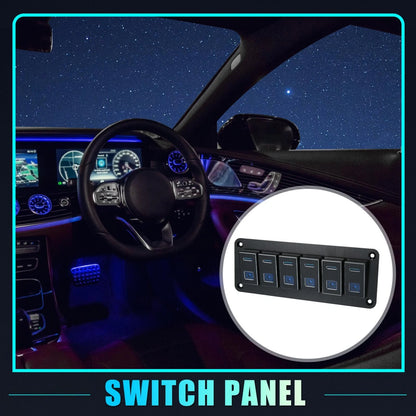 6 Gang 5 Pin Toggle Rocker Switch Panel for Auto Boat (LED, Black)