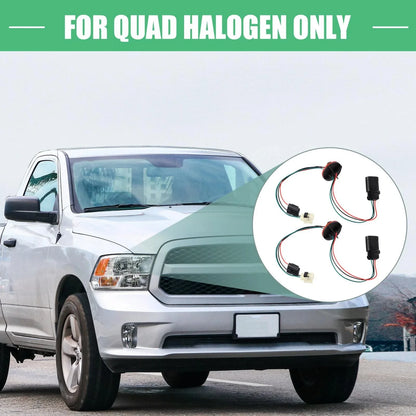 2 x Headlight Harness for Dodge Ram 1500 2500 3500 Quad Halogen (2002-2023)