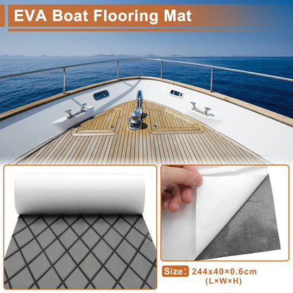 Self-Adhesive Boat Flooring Strip 96" L x 16" W Dark Gray with Black Line