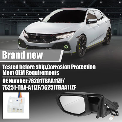 3 Pin Left Side Exterior Door Mirror Assembly Black for Honda Civic (2016-2021)
