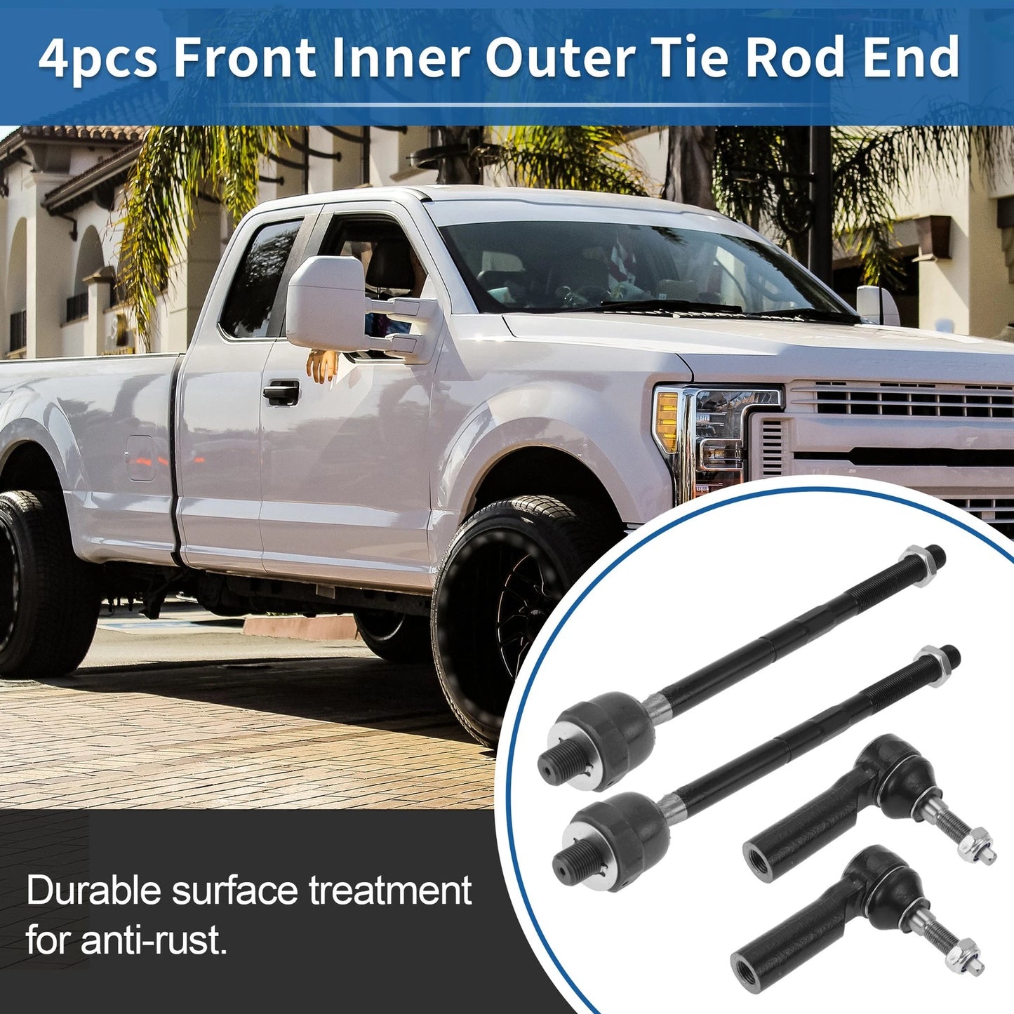 Set of 4 Front Inner Outer Tie Rod End Links for Ford Mustang (2015–2019)