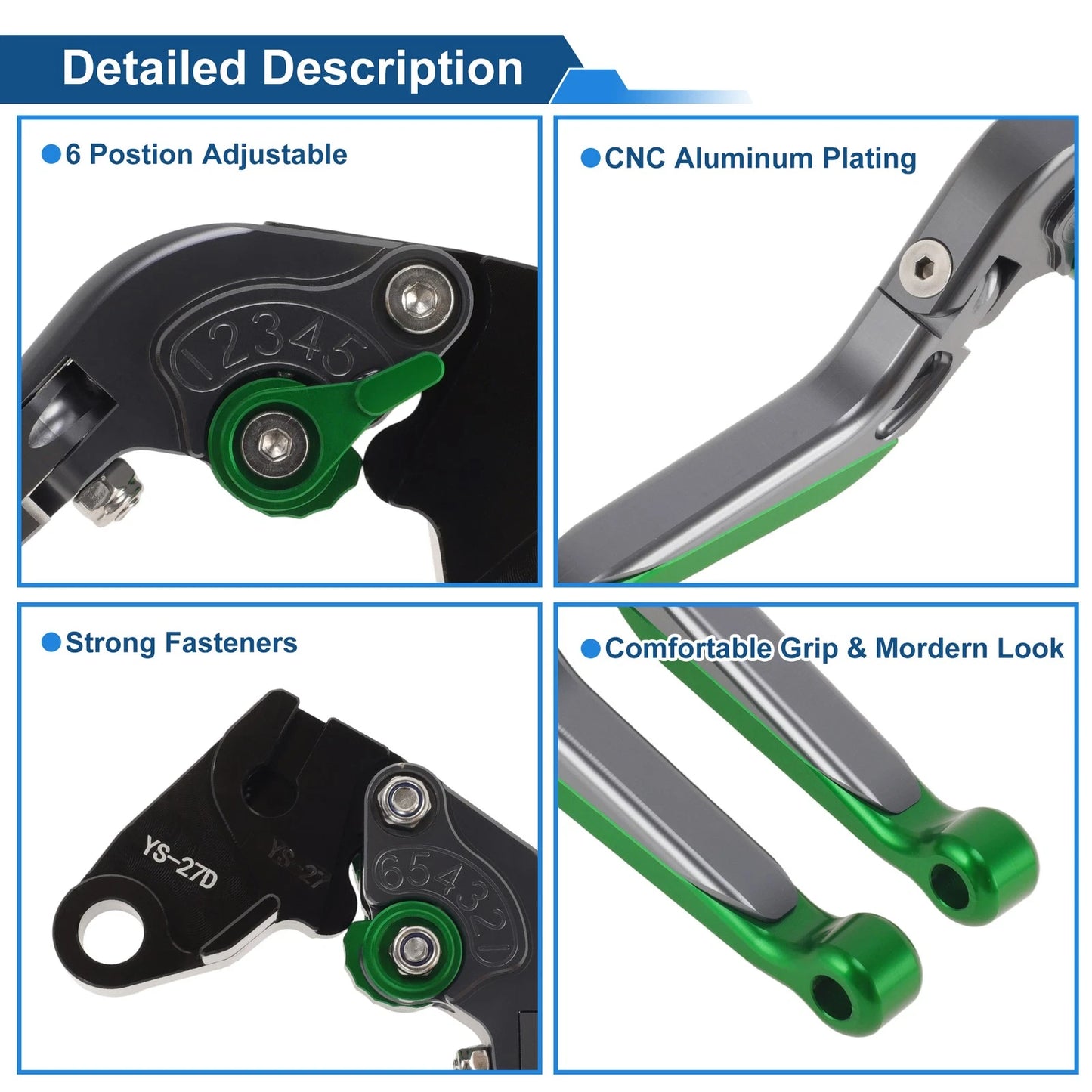 Brake Clutch Levers for Kawasaki ZX10R (2006–2015) Titanium Green End 1 Pair