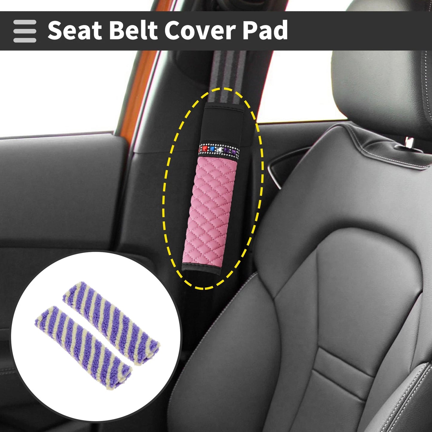 Set of 2 Seat Belt Cover Pads for Universal Fit (24cm)