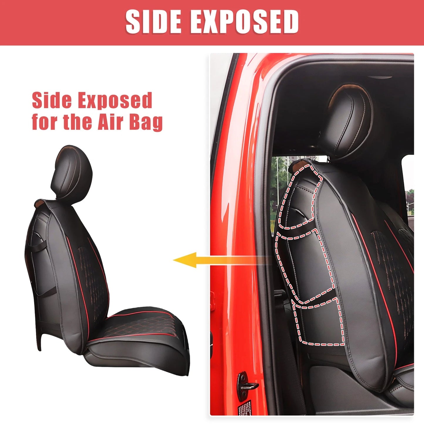 Set of 5 Front Rear Seat Covers for Ford F-150 Crew Cab (2009–2023) Black Red