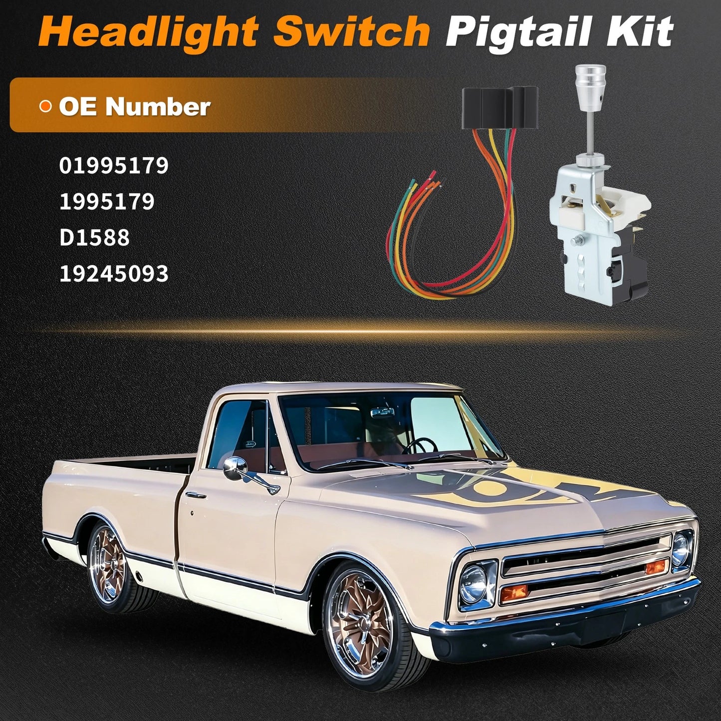 Headlight Switch Pigtail Kit 1995179 for Chevy (1968–1984) 8 Pin Connector
